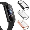 Wanme 3 Pack Cases Compatible with Fitbit Luxe Screen Protector, Soft TPU Full Around Protective [Anti-Scratch] CaseCover for Fitbit Luxe Smartwatch Accessories (Black+Silver+Rose Gold)