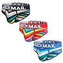 JOCKMAIL - Pack de 3 calzoncillos para hombre de algodón, ropa interior de rayas arcoíris, Rojo, azul, verde., XL