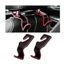 CGEAMDY 2PCS Superior Leather Car Seat Back Headrest Hooks, Durable Auto Seat Hook Hangers Interior Accessories, Car Interior Hook for Purse Bag Coats Umbrellas Grocery Bags Handbag (Black-Red)
