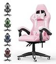 Gaming Chair, Reclining High Back PU Leather Computer Desk Chair with Headrest and Lumbar Support, Adjustable Swivel Rolling Video Game Chairs Ergonomic Racing Chair for Adults Teens Gamer,Pink