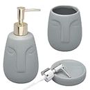 G Decor Artistic Grey Ceramic Bathroom Set Ceramic Bathroom Accessory Includes Liquid Soap or Lotion Dispenser with Both Pumps Included in Set, Toothbrush Holder, Tumbler, a soap dish
