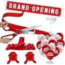 Grand Opening Red Ribbon Cutting Ceremony Kit - 25" Giant Scissors with Red Satin Ribbon, Banner, Balloons,Bows and More Supplies Grand Opening Decorations for Business