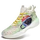 Promenie Men's High-Top Basketball Shoes Graffiti-Inspired Athletic Footwear with Superior Support Anti-Slip Design Outstanding Durability, Green, 8