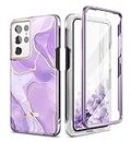 SURITCH Case for Samsung Galaxy S21 Ultra 6.8" with S-Pen Holder & Screen Protector Upgraded Dual-Layer Full Body Protection Anti-Scratch Shockproof for Woman Man, Purple Marble