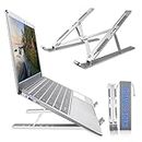 Clixsus Portable Aluminum Ergonomic Laptop Stand Holder - 6 Angles Height Adjustable Including Storage Sleeves - Compatible with MacBook, Dell, HP, Lenevo and All Other Notebooks (Silver)