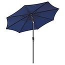 SONGMICS 9 ft Outdoor Umbrella, 8 Ribs, UPF 50+, Tilt and Crank, Base Not Included, for Deck, Patio, Garden, Pool, Navy Blue