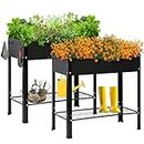 SogesHome Elevated Raised Garden Bed with Legs Outdoor Garden Planter Box Raised Beds with Storage Shelf for Vegetables, Flowers, Herbs Planting (Black-2 pcs)
