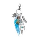 Sichumaria Personalized Keychains For Girls,Handbag Or Purse With Agate & Feather Charm Keyring,Key Ring For Car And Bike,Dream Catcher Keychain (Blue)