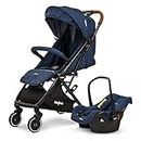 Baybee Convertible Baby Pram Stroller with Car Seat Combo, Baby Stroller with Metal Frame, Bassinet, 3 Position Adjustable Seat & Canopy | Foldable Infant Stroller for Baby 0-3 Years Boy Girl (Blue)