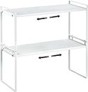 Expandable Kitchen Cabinet and Countertop Shelf Organizer Adjustable Cupboard Stand Spice Rack Counter Pantry Shelf Organization Storage Rack for Kitchen Bathroom Office, 2Pack