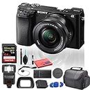 Sony Alpha a6100 Mirrorless Digital Camera (ILCE6100L/B) with 16-50mm Lenses with Flash, Extra Battery, Tripod, 64GB Memory Card, Padded Bag, and More - Advanced Bundle