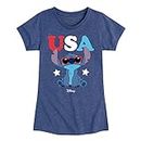 Disney - Lilo & Stitch - Stitch USA Sunglasses - Toddler and Youth Girls Short Sleeve Graphic T-Shirt, Heather Navy, Medium