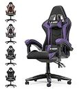 Bigzzia Gaming Chair Office Chair, Reclining High Back PU Leather Computer Desk Chair with Headrest and Lumbar Support, Adjustable Swivel Rolling Video Game Chairs Ergonomic Racing Chair, Purple