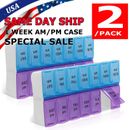 2PCs Weekly Pill Box Organizer 7 Day AMPM Organizer Case Medicine Removable Pill