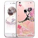 KC Back Cover for Apple iPhone 6s Plus & iPhone 6 Plus, Soft Silicone Printed Floral Standing Girl Holding Logo with Stars Case (Transparent)