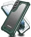 SUPBEC Galaxy S21 Case, Carbon Fiber Shockproof Protective Cover with Screen Protector [x2] [Military Grade Protection] [Scratch Resistant & Anti-Fingerprint], Samsung Galaxy S21 Case, 6.2", Green
