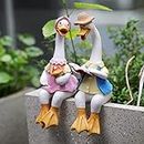JARPSIRY 2 Pcs Sitting Couple Duck Garden Statues Outdoor Fence Decor Cute Resin Ducks Figurine Funny Goose Lovers Sculpture for Home Office Patio Lawn Yard Ornaments