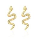 Salve Snake Serpent Gold Dainty Earrings for Women | Stud Drop Danglers Ear Tops for Girls | Short Earrings, Ear Hangings, Tarnish Free Jewellery for Her
