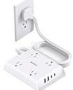 Surge Protector Power Bar, Addtam 5 ft Flat Plug Extension Cord with 4 USB Wall Charger(2 USB C Port), 4 Widely Outlets Desk Charging Station, Home Office and College Dorm Room Essentials