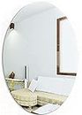 IGNITO oval shape adhesive mirror sticker for wall on tiles bathroom bedroom living room unbreakable plastic wall mirror 30 * 20 cm, Unframed, Silver