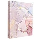 WAVEYU Cute Marble 3 Ring Binders, Pink 3 Round Ring Binder 1 Inch (Letter Size), Three Ring Binder Organizer for Girls Women with Interior Pockets for School Office Supplies, Colorful Marble Design