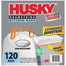 Husky Tall Kitchen White Trash Bags, 13 Gallon, 120 Bags (Expandable Drawstring)