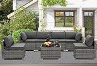 Suvivityse 7 Pieces Patio Furniture Set Sectional Rattan Wicker Sofa Outdoor Conversations Sets with Table for Garden, Poolside, Backyard (Grey)