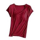 Womens Workout Tops with Built in Bra Padded Bra Tops Going Out Womens Shirts Dressy Casual Basic Tee Shirts, Tees With Built in Bras - Wine, 4X-Large