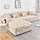 House of Quirk Universal Sectional 140 GSM Sofa Covers L - Shape Slipcover 2pcs Elastic L-Type Chaise Sofa Furniture Protector (Cream White Flower)