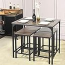 H.J WeDoo Dining Table and Chairs Set of 4, Dining Room Set, Breakfast Bar Table and Stools Set, Saving Design for Small Dining Room | Vintage Brown & Black Legs