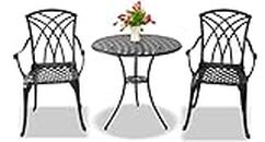 Centurion Supports OSHOWA Luxurious Garden & Patio Table & 2 Large Chairs with Armrests Cast Aluminium Bistro Set - Black