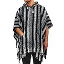 LoudElephant 100% Woven Gheri Cotton Mexican Style Hooded Poncho - Black & White