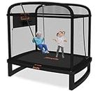 Jumpfly Trampoline 6 FT Kids Trampoline with Swing & Basketball Hoop - Rectangle Recreational Trampolines with Enclosure Safety Net, ASTM Approved Indoor & Outdoor Small Toddler Trampoline