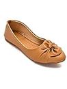 Padvesh Women?s Girls Fashion Synthetic Leather Comfortable Casual Flower (Ballet Flats) Bellies(Brown, 4)