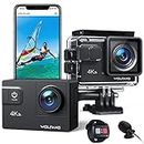 WOLFANG Action Camera 4K 60FPS 24MP GA300, WiFi 8X Zoom EIS Vlogging Camera, 40M Waterproof Underwater Camera for Snorkeling, External Mic, Remote Control and Helmet Accessories Kit for Cycling