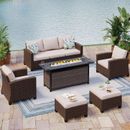 Patio Furniture Set Outdoor Wicker Rattan Sofas Conversation W/ Fire Pit Table~
