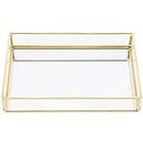 Estink Metal Mirrored Glass Vintage Cosmetics Vanity Tray Storage Jewelry Display Boxes For Bedroom Bathroom, Small(Rectangular), Pack of 1