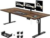 JUMMICO 140 x 70 cm Electric Standing Desk with USB Charging, Sedentary Reminder Height Adjustable Standing Desk, Sit Stand Desk, Adjustable Desk Stand Up Desk for Home Office, Rustic Brown & Black