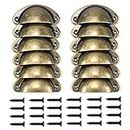NiceLand 12 Pieces Antique Brass Cabinet Handles Door Handles Vintage Kitchen Cupboard Handles Copper Cup Drawer Handles Shell Pull Furniture Knobs Hardware with Screws