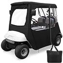 RIZINKART Golf Cart Enclosure Cover for Ezgo TXT 2 Seat 600D with 3 Door Zippers, Security Side Mirror Reserved, Waterproof Portable Transparent Storage Driving Rain Cover Short Roof Black