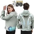 HJDHS Cooling Jacket Fan Shirt for Men Women - Battery Powered 3 Speed Control Wearable Cool Air Conditioned Clothing (US, Alpha, Small, Regular, Regular, Grey)