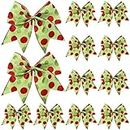 Jetec 12 Pcs Red Green Christmas Bows Decoration 6 Inch Large Christmas Wreaths Bows Xmas Elf Tree Dot Bows Ribbons Ornaments for Garland Wedding Holiday Gift Party(Glitter Pattern)
