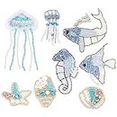 AHANDMAKER 8 Stück Handgefertigte Perlenapplikationen, 8 Stile Meerestier-Applikationen Zum Aufnähen von Strass-Perlen-Patches, Nähen von Stickerei-Patches Für DIY Party Dress Kostüm Schuhe Zubehör