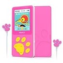 WiWOO MP3 Player for Kids, Kids MP3 Player Music Player with FM Radio Video Games Voice Recorder and Headphone, Portable Toddler Music Player with Cartoon Bear Paw Button Expandable 128GB (Pink)