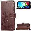 Mobile Phone Protection Case for LG K40S Four-Leaf Clasp Embossed Buckle Mobile Phone Protection Leather Case with Lanyard & Card Slot & Wallet & Bracket Function
