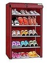 FLIPZON Multipurpose 5 Shelves Shoe Rack with Zip Door Cover & Side Pockets, Multiuse Wide Shelve Storage Rack for footwear, Toys, clothes with Dustproof Cover (5 Shelves) (Maroon)