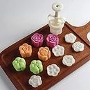 LOCANS Moon Cake Mold Set 4pcs 50g Cookie Stamps, Cherry Blossom Floral Mid Autumn Festival DIY Hand Press Cookie Dessert Cutter Pastry Decoration Tool Mooncake Maker (Plastic)