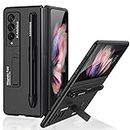 Miimall Case Compatible with Samsung Galaxy Z Fold 3, [S Pen holder] [Kickstand] Ultra-thin Anti-Drop Hard PC Cover Full Protection Shell for Samsung Galaxy Z Fold 3-Black