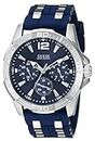 GUESS Iconic Blue Stainless Steel Stain Resistant Silicone Watch with Day, Blue/Silver Tone/Blue, OASIS