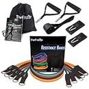 TheFitLife Exercise Resistance Bands with Handles - 5 Fitness Workout Bands Stackable up to 110/150 lbs, Training Tubes with Large Handles, Ankle Straps, Door Anchor Attachment, Carry Bag (200lbs)